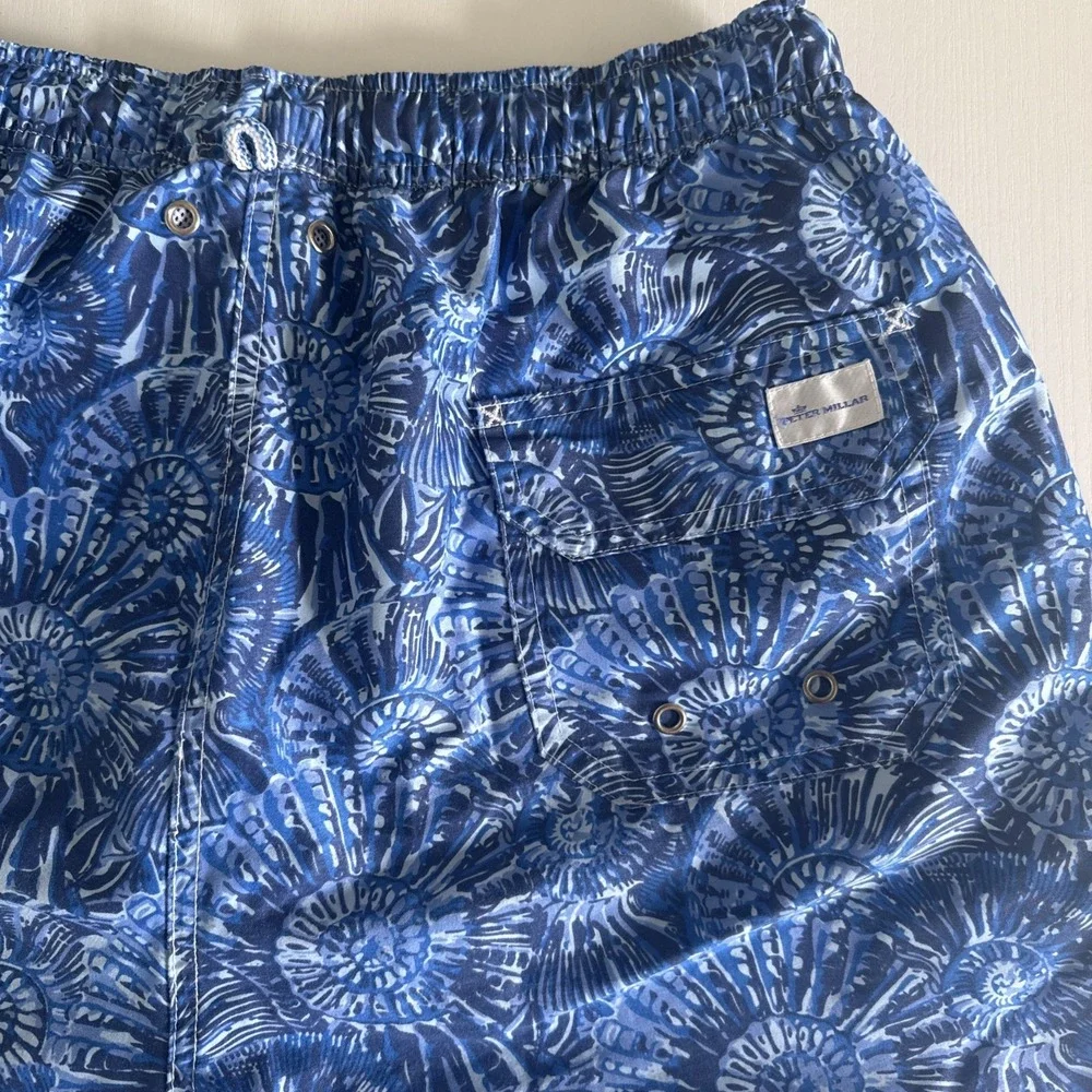Peter Millar Seaside Mens L Blue Fossil Swim Trunks Lined Stretch